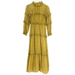 Isabel Marant Étoile Yukio Tiered Maxi Dress Size XS / EUR 34 Mock Neck Yellow